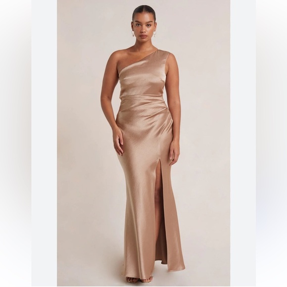 Bec + Bridge Champagne Gray One Shoulder Gown Cocktail Prom Dress 4 S - Picture 13 of 16